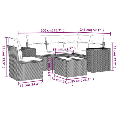 Salon de jardin avec coussins 6 pcs marron résine tressée