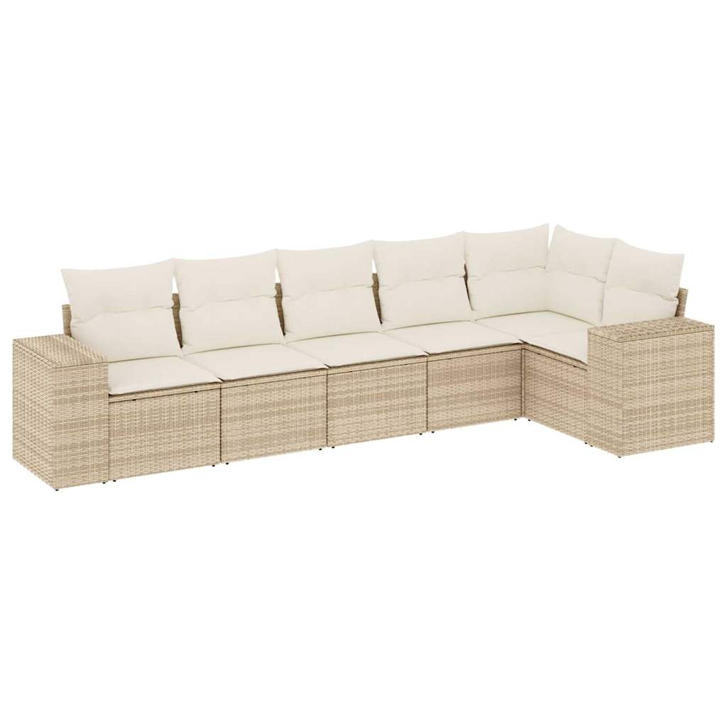 Salon de jardin avec coussins 6 pcs beige résine tressée