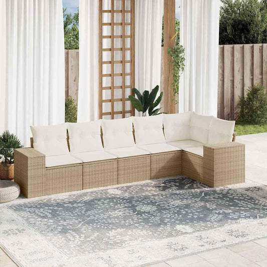 Salon de jardin avec coussins 6 pcs beige résine tressée