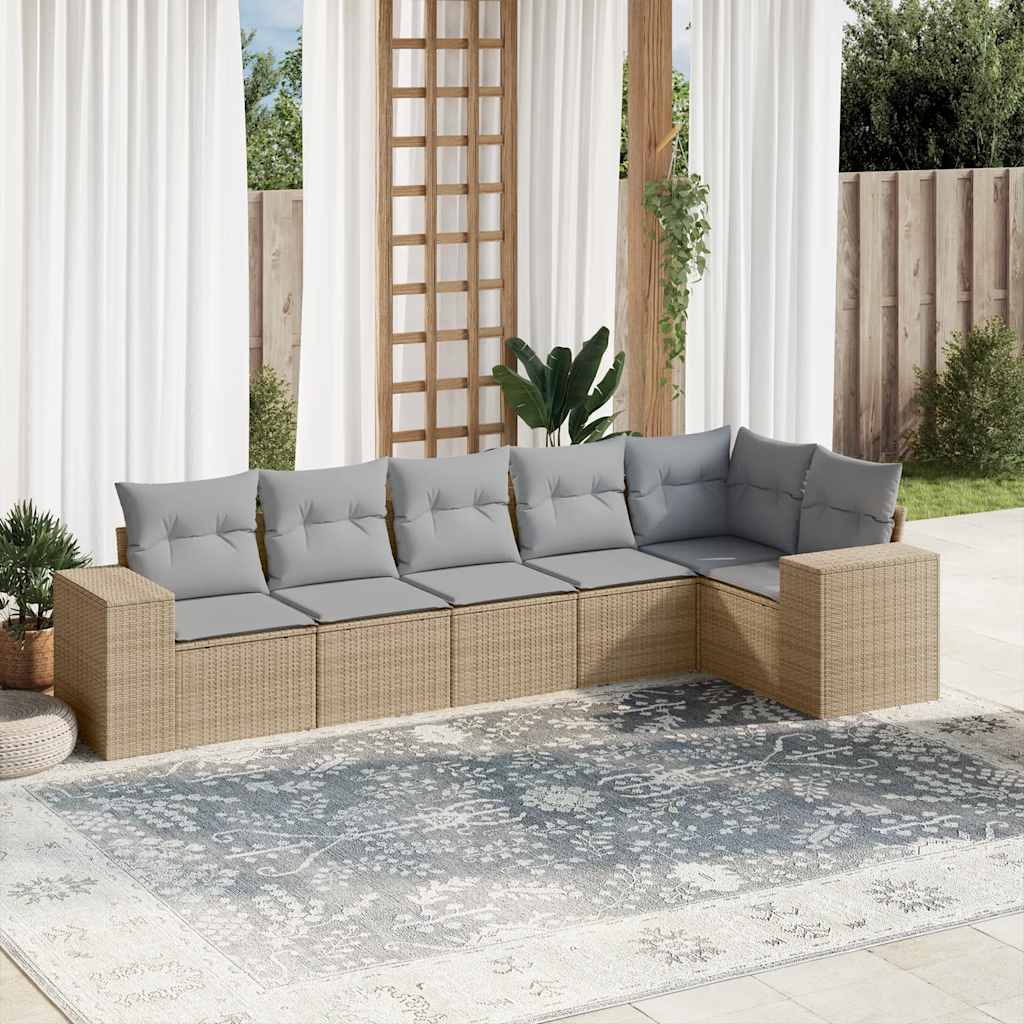 Salon de jardin avec coussins 6 pcs beige résine tressée