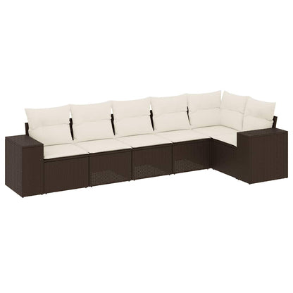 Salon de jardin avec coussins 6 pcs marron résine tressée