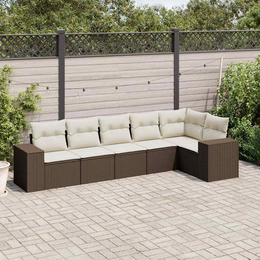 Salon de jardin avec coussins 6 pcs marron résine tressée