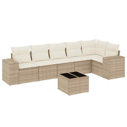 Salon de jardin avec coussins 7 pcs beige résine tressée