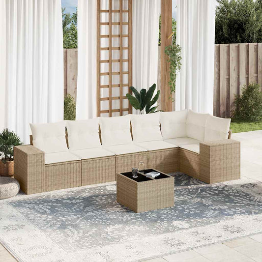 Salon de jardin avec coussins 7 pcs beige résine tressée