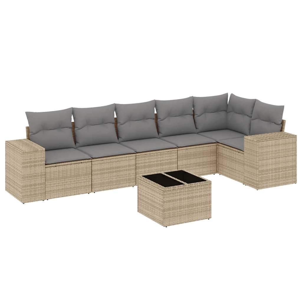 Salon de jardin avec coussins 7 pcs beige résine tressée