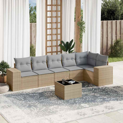 Salon de jardin avec coussins 7 pcs beige résine tressée