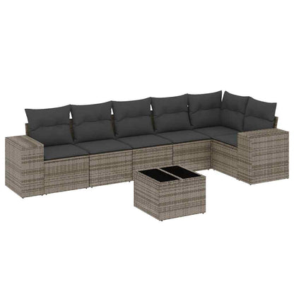 Salon de jardin avec coussins 7 pcs gris résine tressée