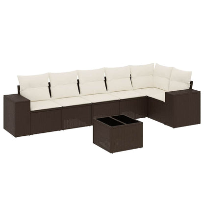 Salon de jardin avec coussins 7 pcs marron résine tressée