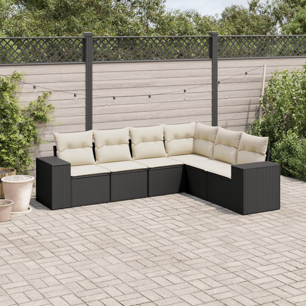 Salon de jardin 6 pcs avec coussins noir résine tressée