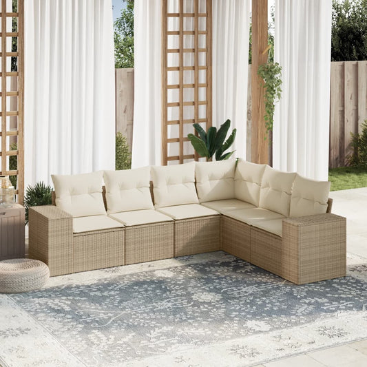 Salon de jardin avec coussins 6 pcs beige résine tressée