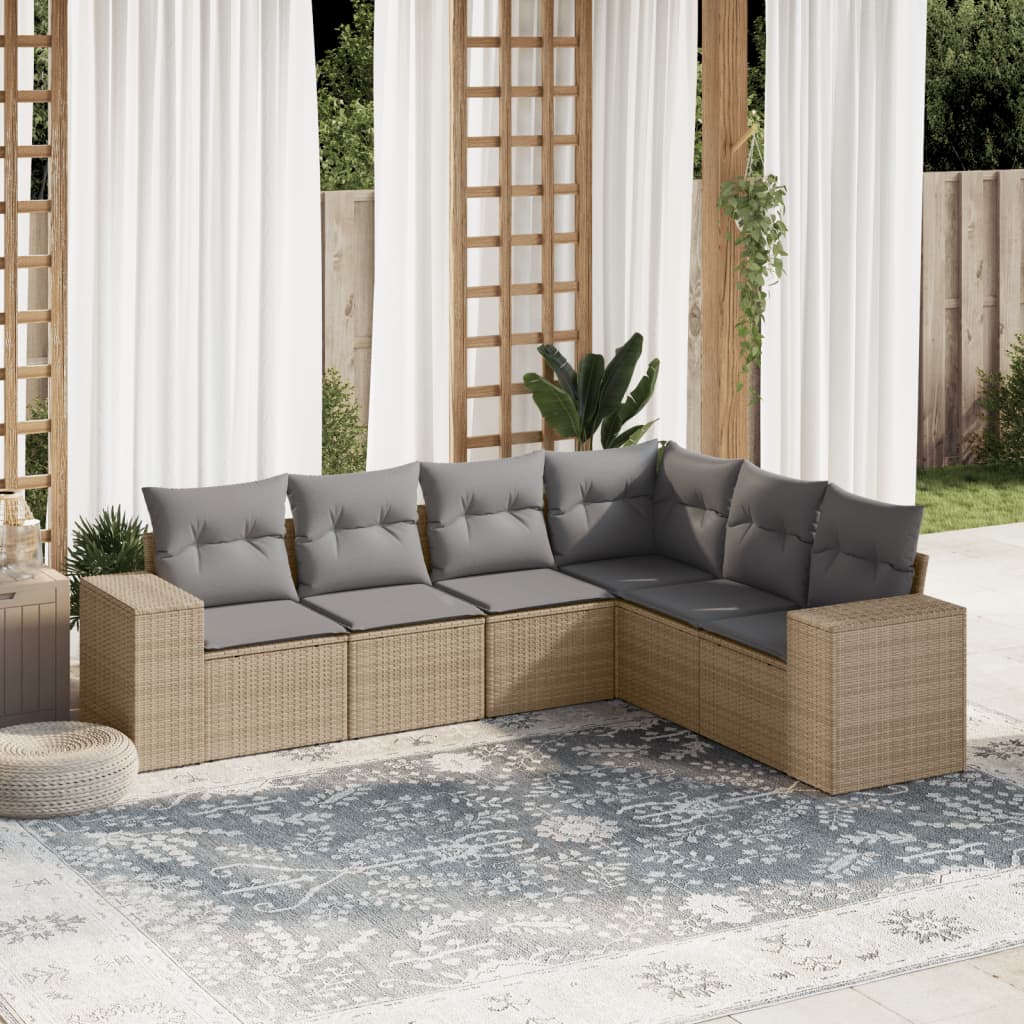 Salon de jardin avec coussins 6 pcs beige résine tressée