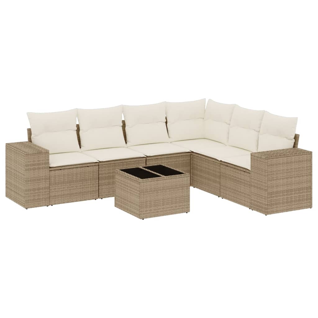 Salon de jardin avec coussins 7 pcs beige résine tressée