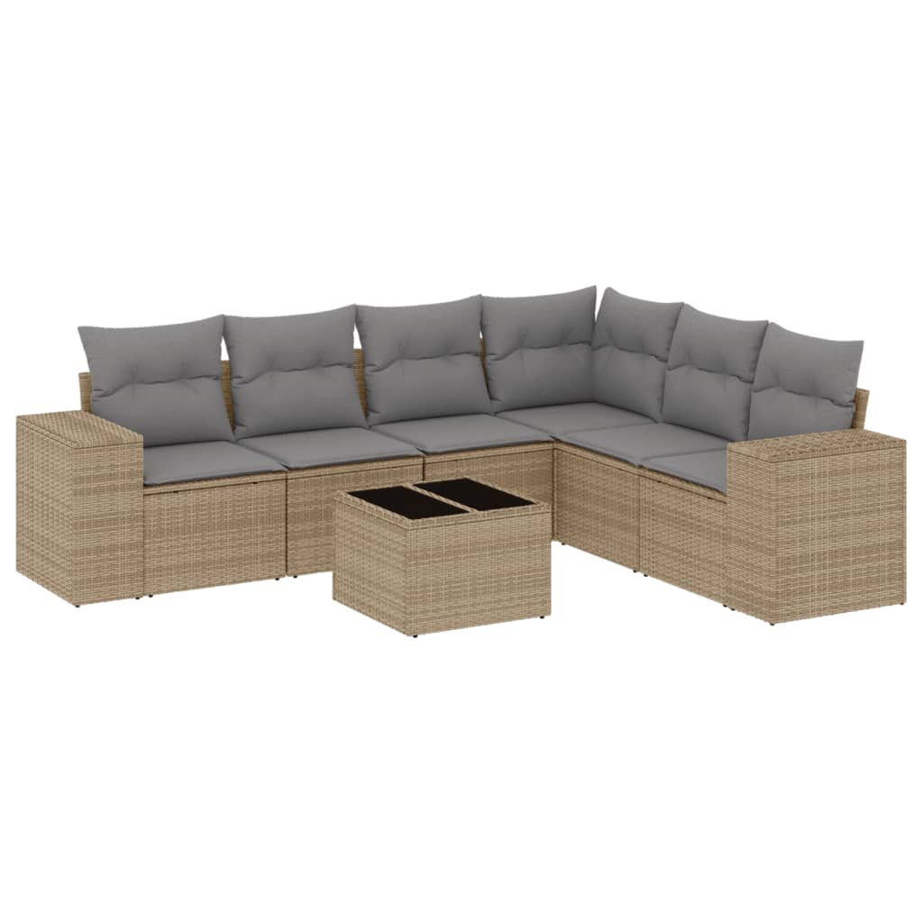 Salon de jardin avec coussins 7 pcs beige résine tressée