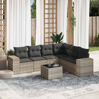 Salon de jardin avec coussins 7 pcs gris clair résine tressée