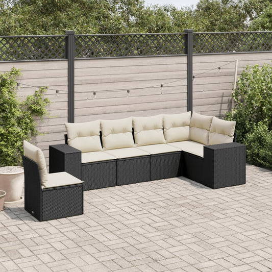 Salon de jardin 6 pcs avec coussins noir résine tressée