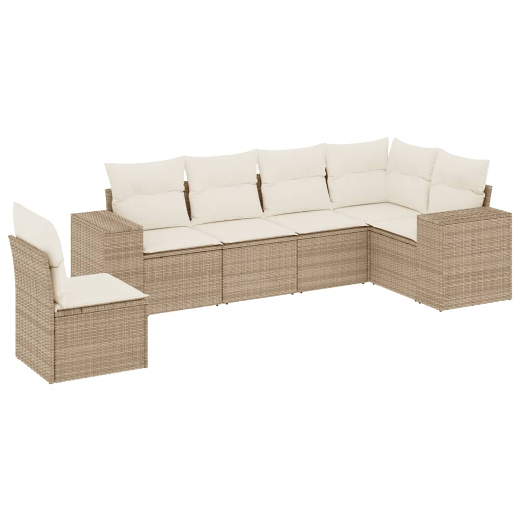 Salon de jardin avec coussins 6 pcs beige résine tressée