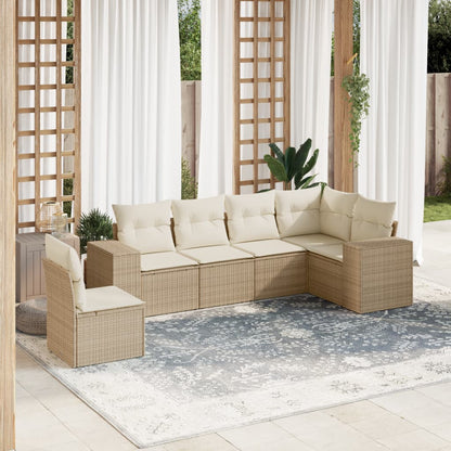 Salon de jardin avec coussins 6 pcs beige résine tressée