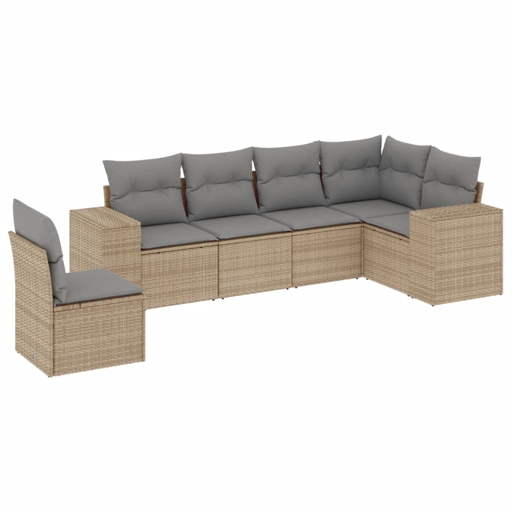 Salon de jardin avec coussins 6 pcs beige résine tressée