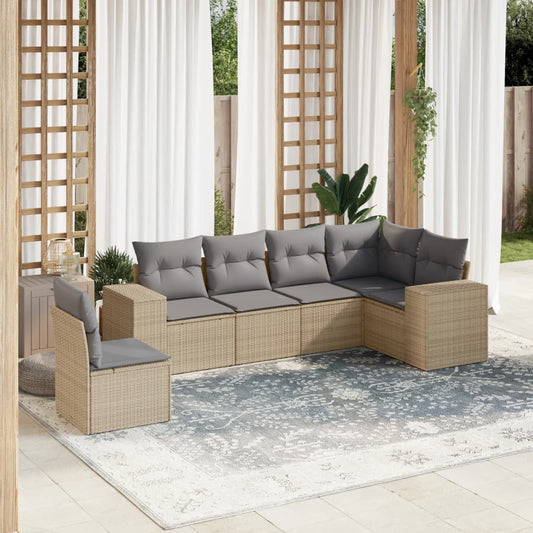 Salon de jardin avec coussins 6 pcs beige résine tressée