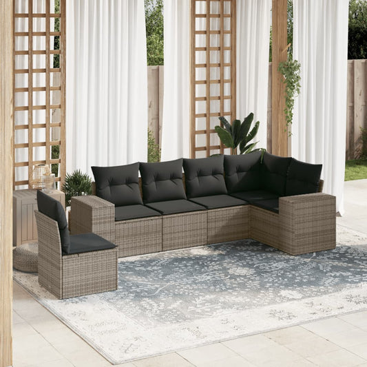 Salon de jardin 6 pcs avec coussins gris résine tressée