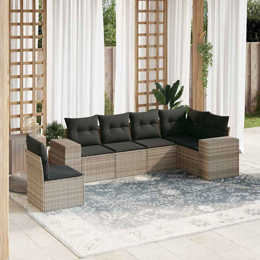 Salon de jardin 6 pcs avec coussins gris clair résine tressée