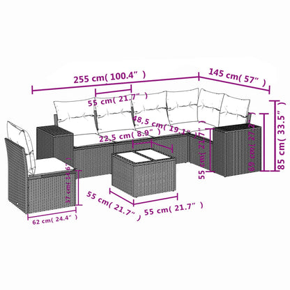 Salon de jardin 7 pcs avec coussins noir résine tressée