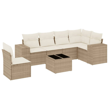 Salon de jardin avec coussins 7 pcs beige résine tressée