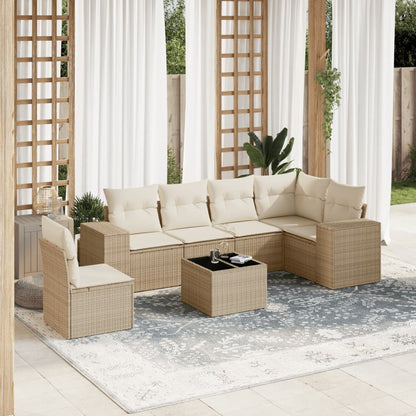 Salon de jardin avec coussins 7 pcs beige résine tressée