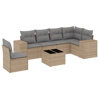 Salon de jardin avec coussins 7 pcs beige résine tressée