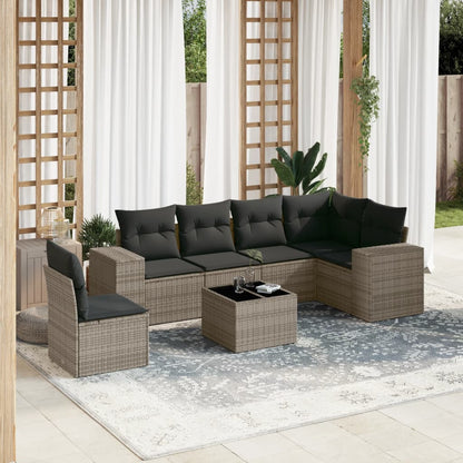 Salon de jardin avec coussins 7 pcs gris résine tressée