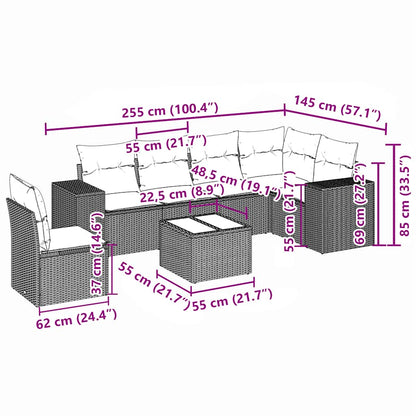 Salon de jardin avec coussins 7 pcs gris clair résine tressée