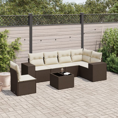 Salon de jardin avec coussins 7 pcs marron résine tressée