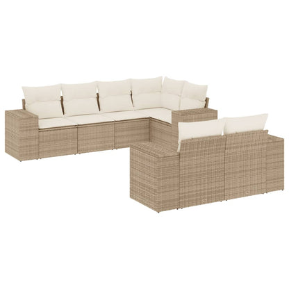 Salon de jardin avec coussins 7 pcs beige résine tressée