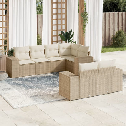 Salon de jardin avec coussins 7 pcs beige résine tressée