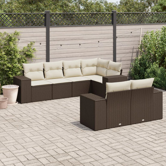 Salon de jardin avec coussins 7 pcs marron résine tressée