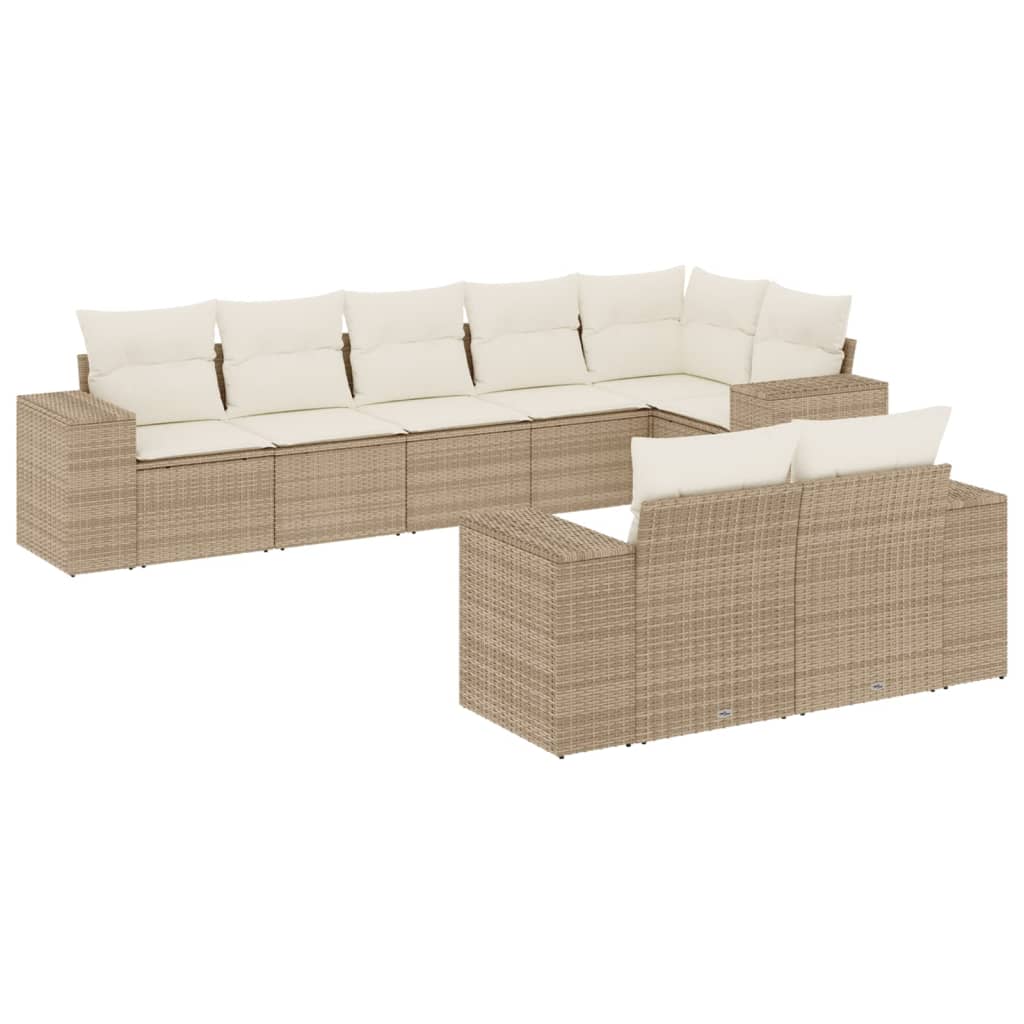 Salon de jardin avec coussins 8 pcs beige résine tressée