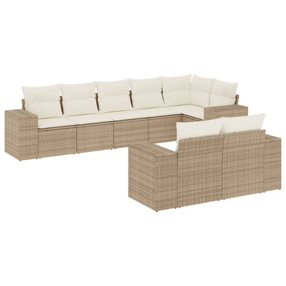 Salon de jardin avec coussins 8 pcs beige résine tressée