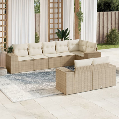 Salon de jardin avec coussins 8 pcs beige résine tressée