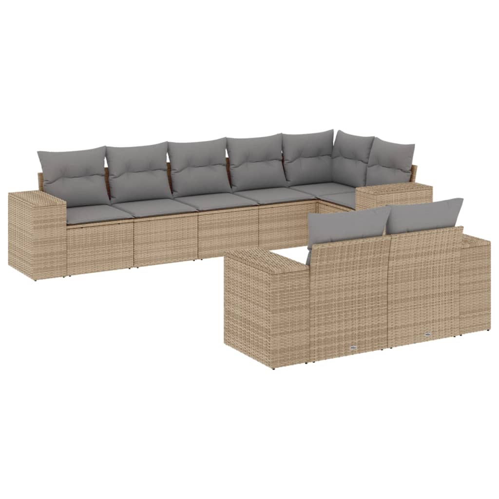 Salon de jardin avec coussins 8 pcs beige résine tressée