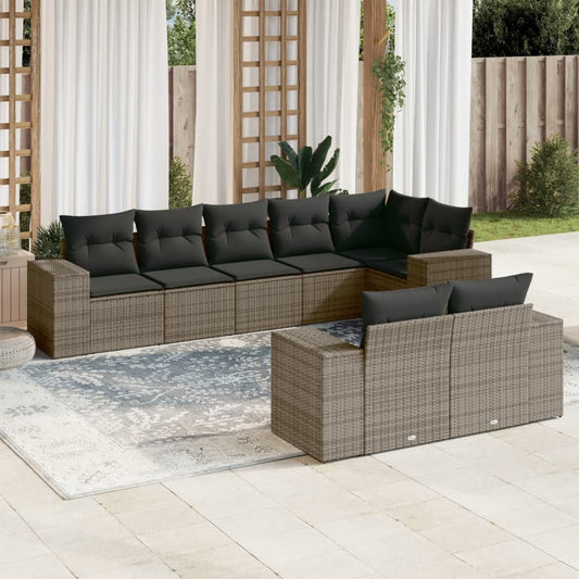 Salon de jardin 8 pcs avec coussins gris résine tressée