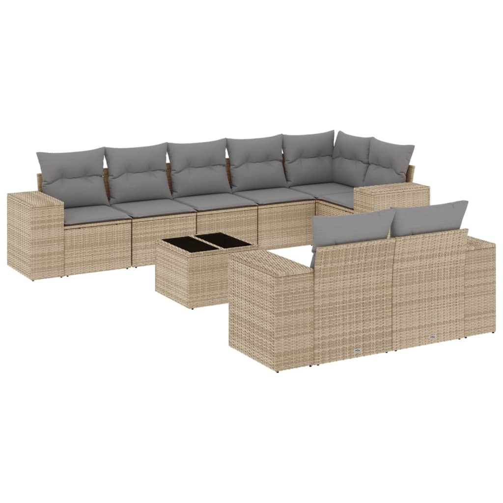 Salon de jardin avec coussins 9 pcs beige résine tressée