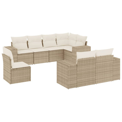 Salon de jardin avec coussins 8 pcs beige résine tressée