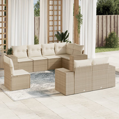 Salon de jardin avec coussins 8 pcs beige résine tressée