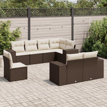 Salon de jardin 8 pcs avec coussins marron résine tressée