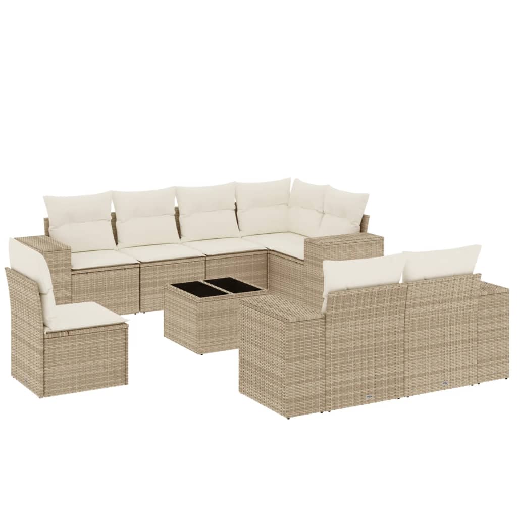 Salon de jardin avec coussins 9 pcs beige résine tressée