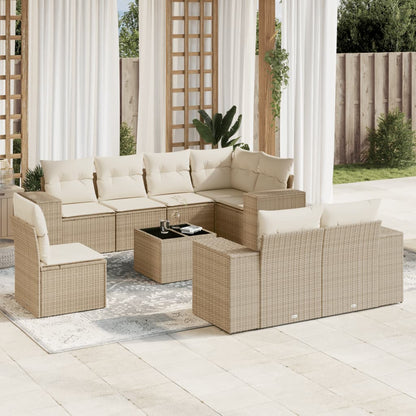 Salon de jardin avec coussins 9 pcs beige résine tressée