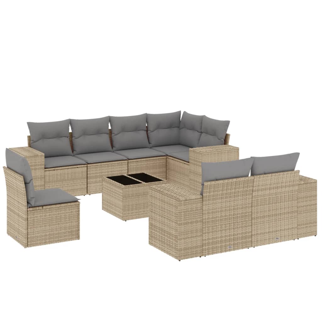 Salon de jardin avec coussins 9 pcs beige résine tressée