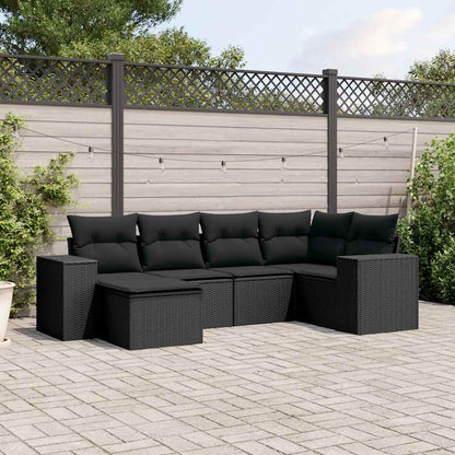 Salon de jardin 6 pcs avec coussins noir résine tressée