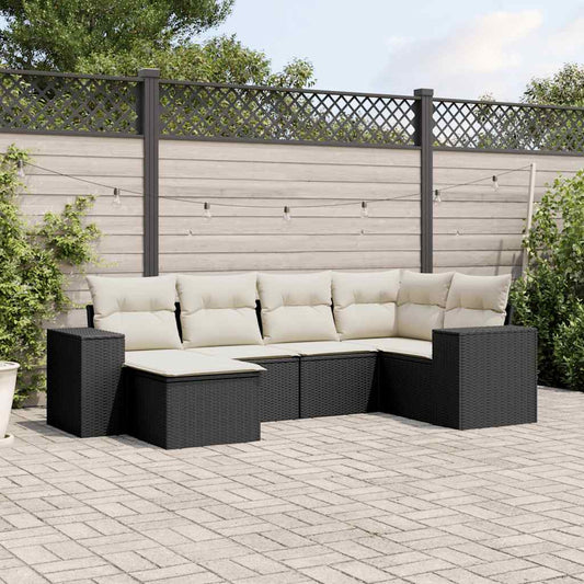 Salon de jardin 6 pcs avec coussins noir résine tressée