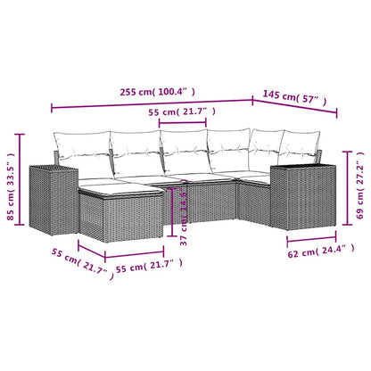 Salon de jardin avec coussins 6 pcs marron résine tressée